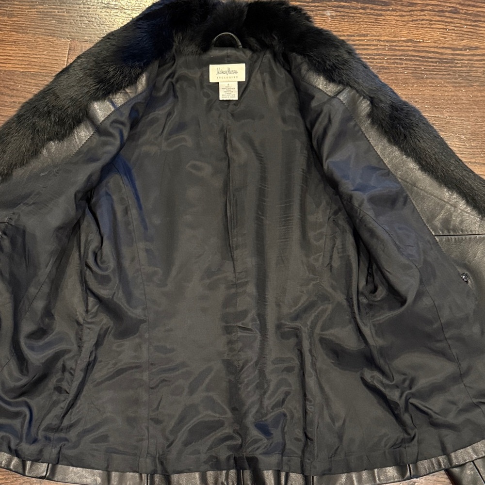 Neiman Marcus Black Fur Collar Leather Jacket 4 - Picture 8 of 9